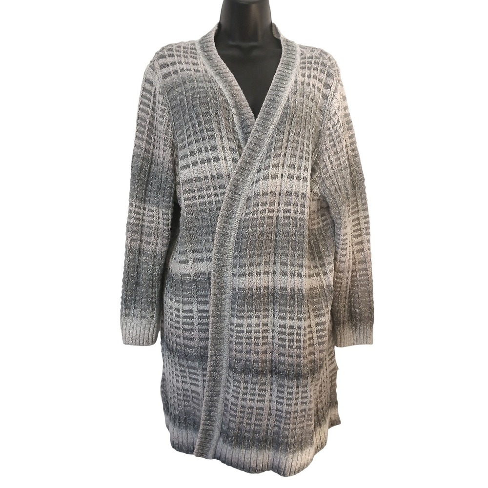 Cj Banks Womens 3X Grey Ombre Textured Waffle Knit Open Front Cardigan Sweater